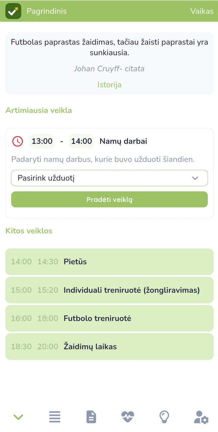 Egendi programėlės įžvalgų ekranas: miego palyginimas su praėjusia savaite ir rekomendacijos